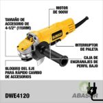 Miniesmeriladora angular DEWALT 4 1/2″ 900 watts profesional, modelo DWE4120-B3