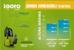 Bomba sumergible iGoto 1″ HP, plástico agua limpia/sucia, modelo SPL750