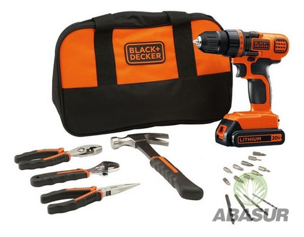 885911561136 - Taladro / Atornillador Black & Decker 3/8″ + kit de accesorios y bolso de tela modelo LD120BH-B3