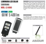 Luminario de led solar Magna Lux 60w reflector urbano, modelo LS-6060